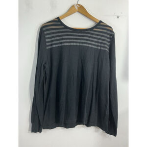 Womans Black Rivet XL Black Long Sleeve Pullover Sweater Sheer Accent